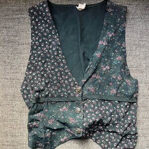 Vintage Handsewn Dark Green Floral Women's Vest/Waistcoat